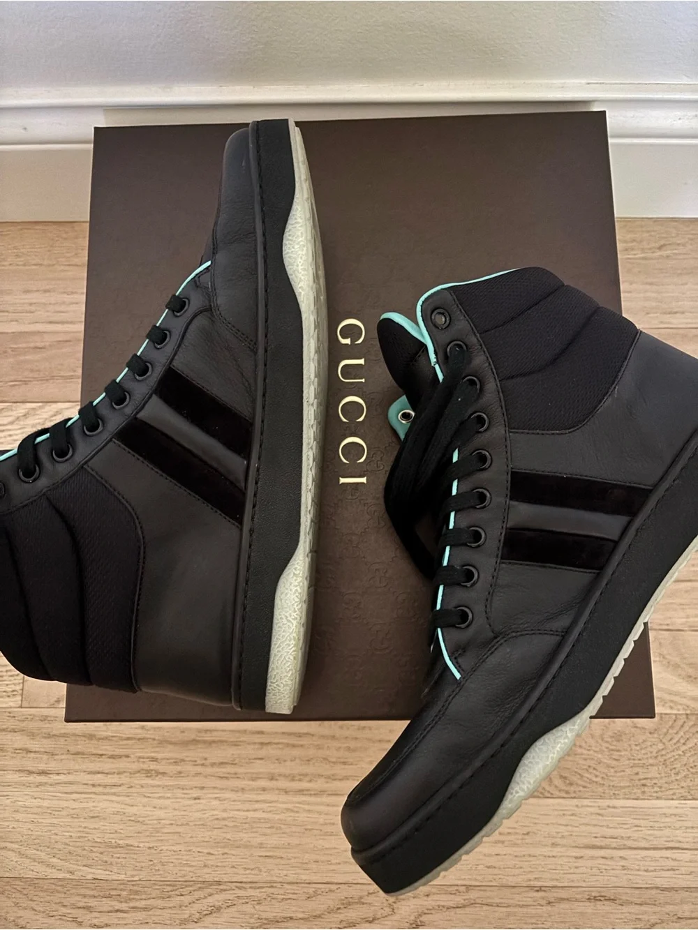 Gucci Black High-Top Sneakers with Teal Trim